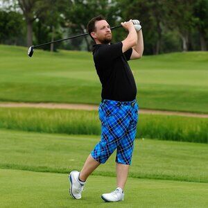 NWOT Royal & Awesome Mens Blue Black Plaid Golf Pants, 32